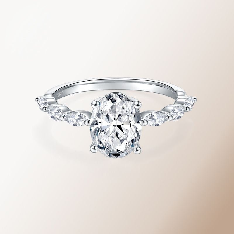 S925 Silver Pigeon - Egg - Shape Simulated Moissanite Diamond Ring - MU SHANG CO.