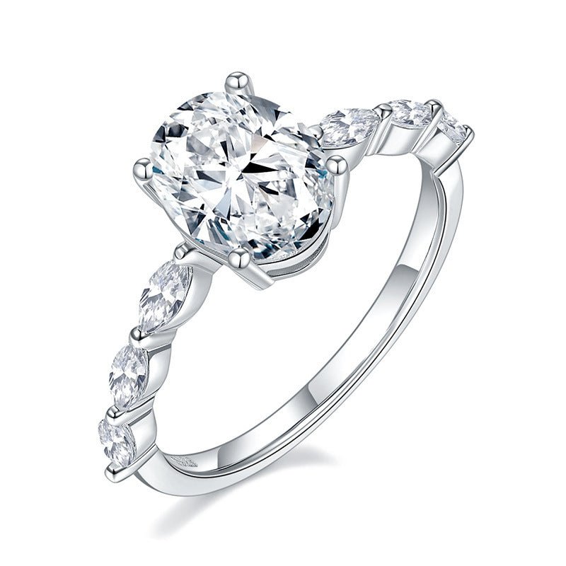 S925 Silver Pigeon - Egg - Shape Simulated Moissanite Diamond Ring - MU SHANG CO.