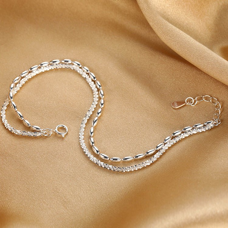 S925 Sterling Silver Starry Bead Double Layer Bracelet For Women, Shimmering Rice Bead Design, INS Style Luxury Senior Sense Jewelry - MU SHANG CO.