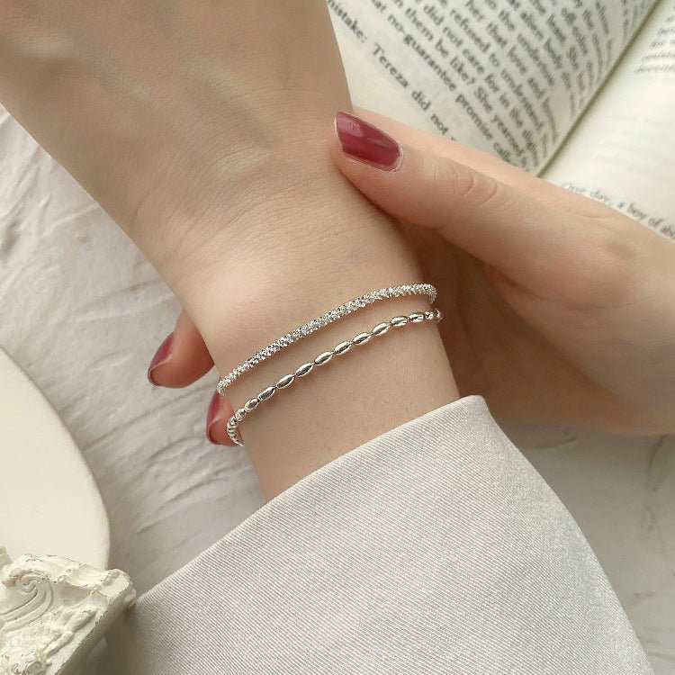 S925 Sterling Silver Starry Bead Double Layer Bracelet For Women, Shimmering Rice Bead Design, INS Style Luxury Senior Sense Jewelry - MU SHANG CO.
