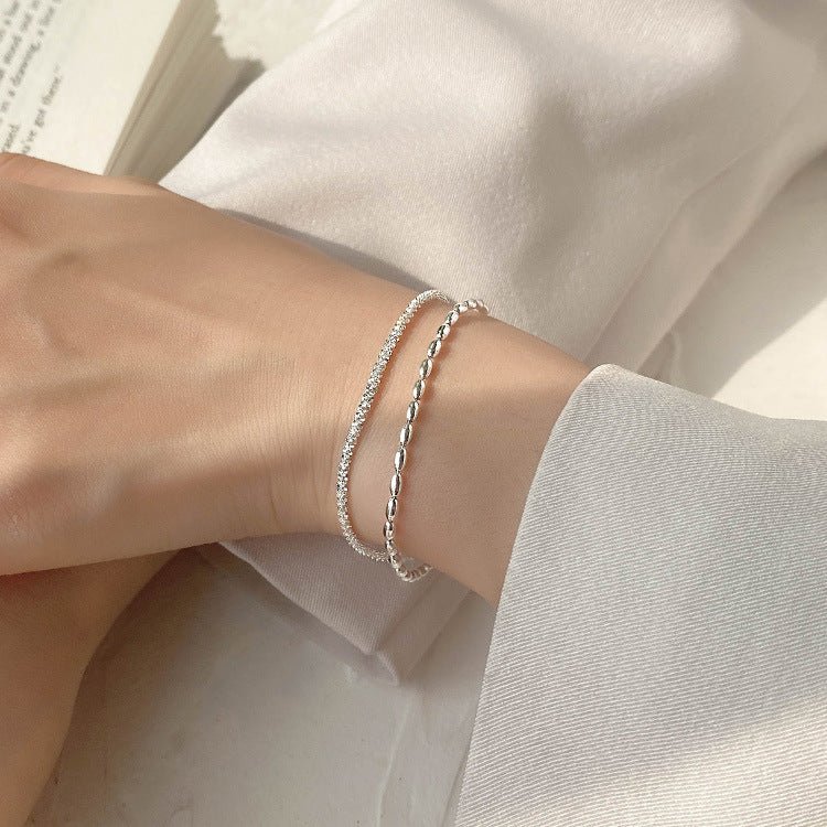 S925 Sterling Silver Starry Bead Double Layer Bracelet For Women, Shimmering Rice Bead Design, INS Style Luxury Senior Sense Jewelry - MU SHANG CO.