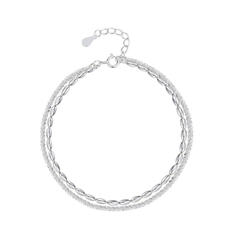 S925 Sterling Silver Starry Bead Double Layer Bracelet For Women, Shimmering Rice Bead Design, INS Style Luxury Senior Sense Jewelry - MU SHANG CO.