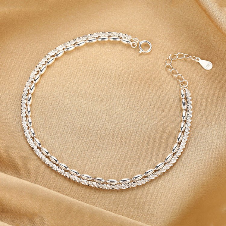 S925 Sterling Silver Starry Bead Double Layer Bracelet For Women, Shimmering Rice Bead Design, INS Style Luxury Senior Sense Jewelry - MU SHANG CO.