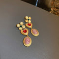 Vintage Round Flower Tassel Earrings, European American Retro Metallic Stud Earrings, Light Luxury Elegant Jewelry - MU SHANG CO.