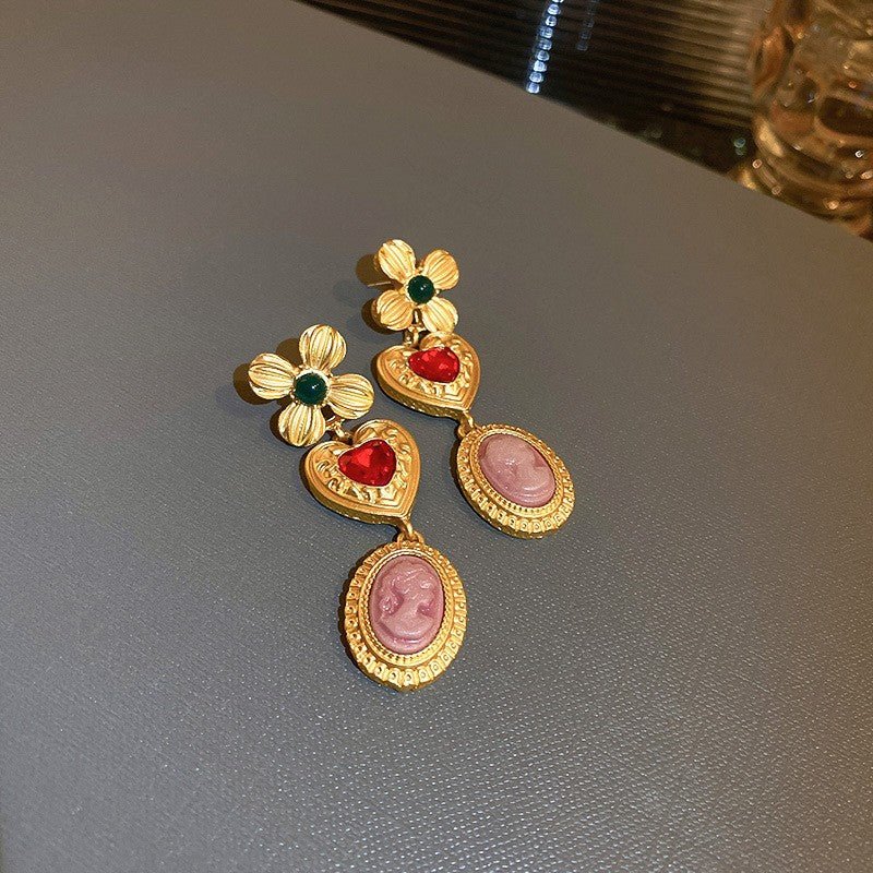 Vintage Round Flower Tassel Earrings, European American Retro Metallic Stud Earrings, Light Luxury Elegant Jewelry - MU SHANG CO.