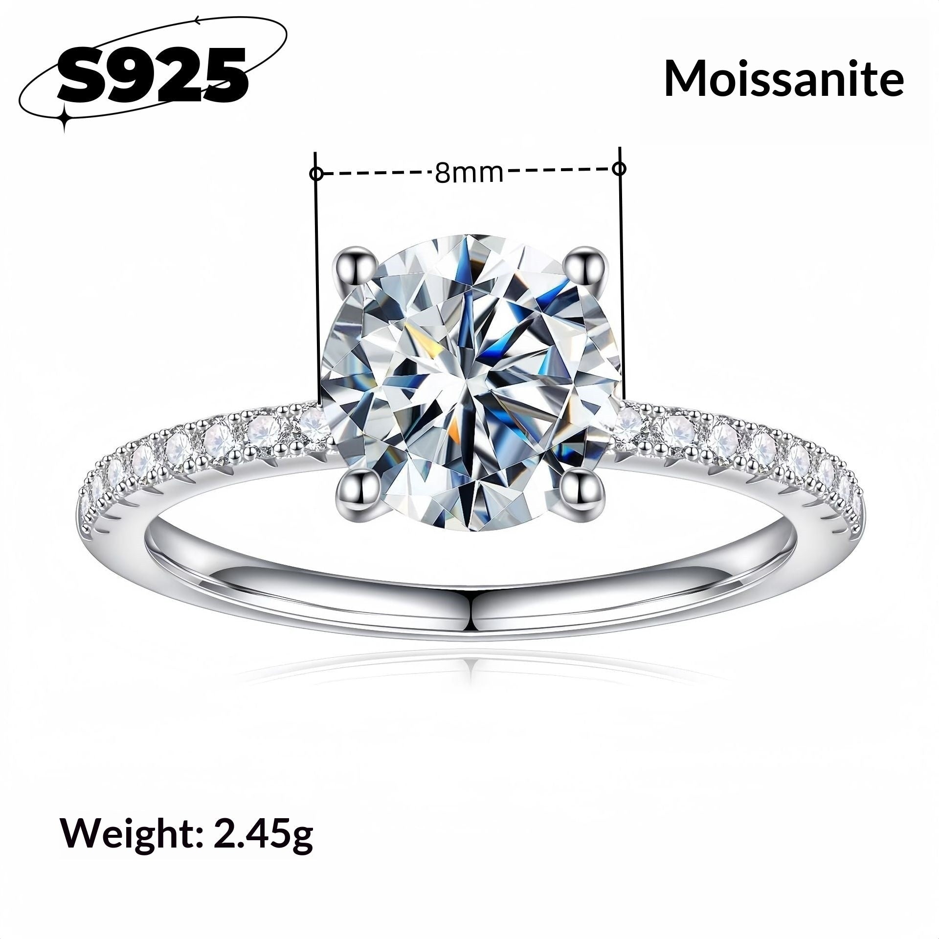 Womens Fashionable Silver Ring With Diamond In A Four - Prong Setting - MU SHANG CO.