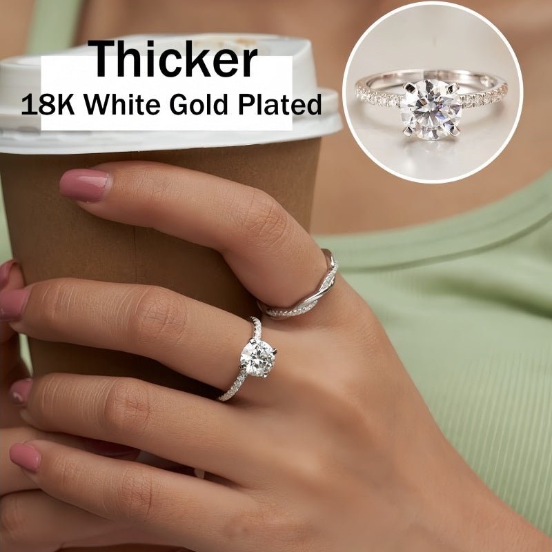 Womens Fashionable Silver Ring With Diamond In A Four - Prong Setting - MU SHANG CO.