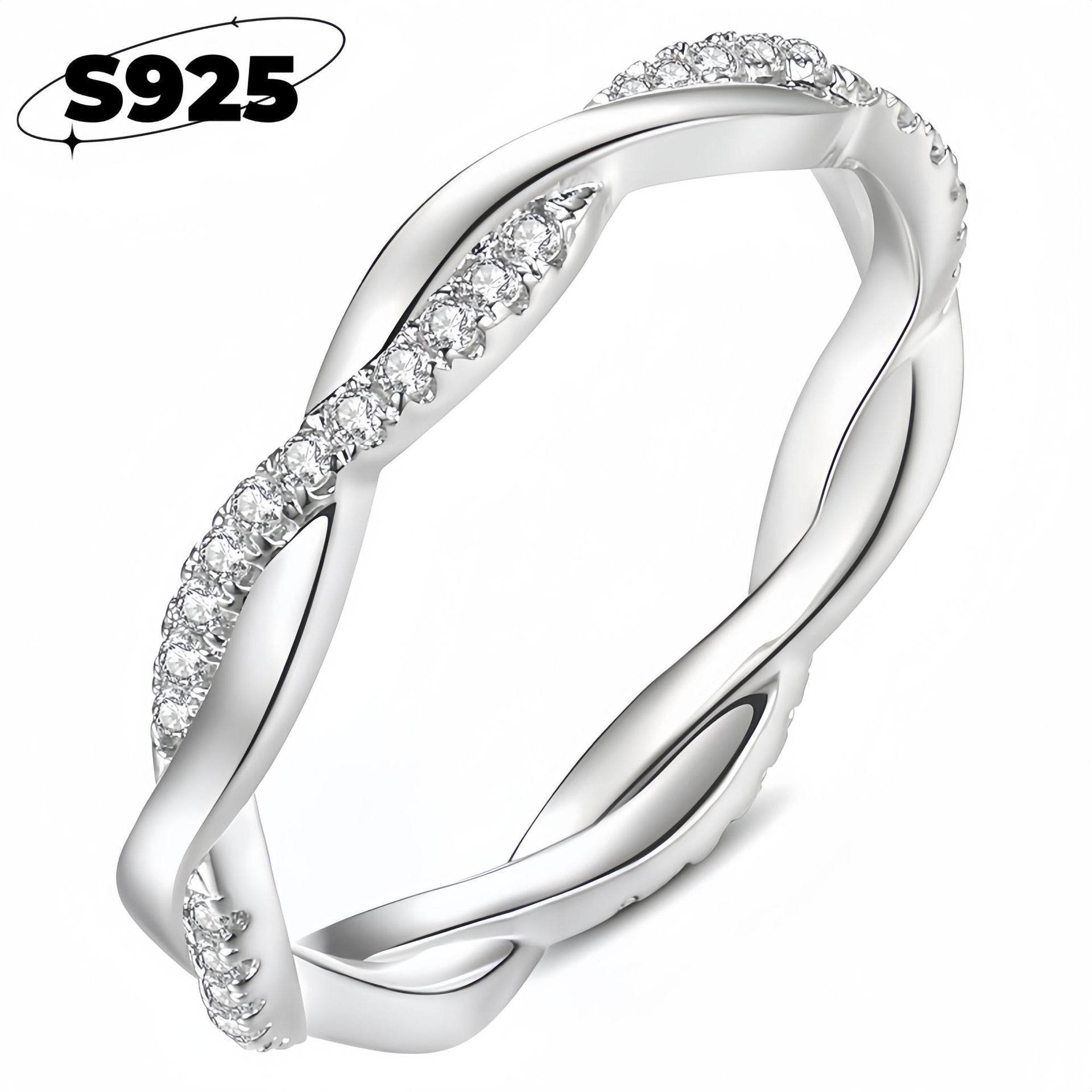 Womens Fashionable Silver Ring With Diamond In A Four - Prong Setting - MU SHANG CO.