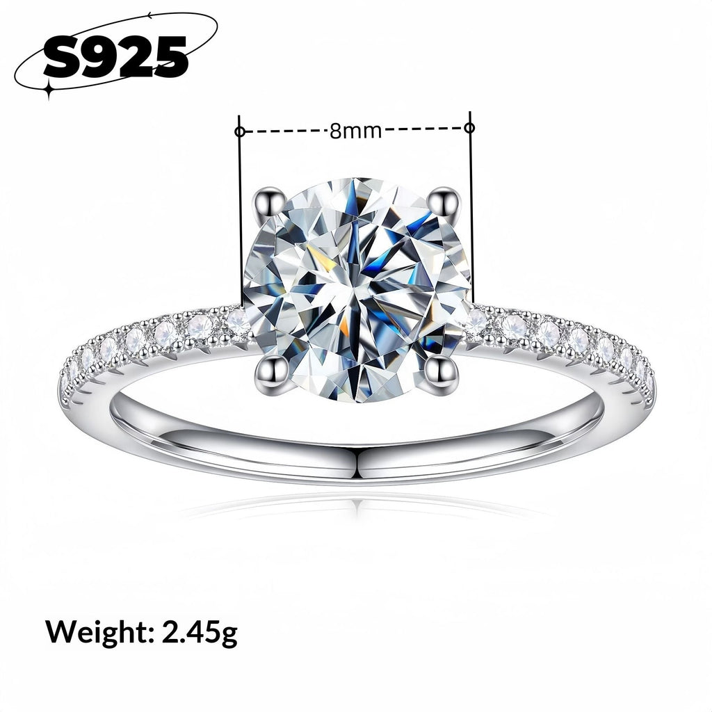 Womens Fashionable Silver Ring With Diamond In A Four - Prong Setting - MU SHANG CO.