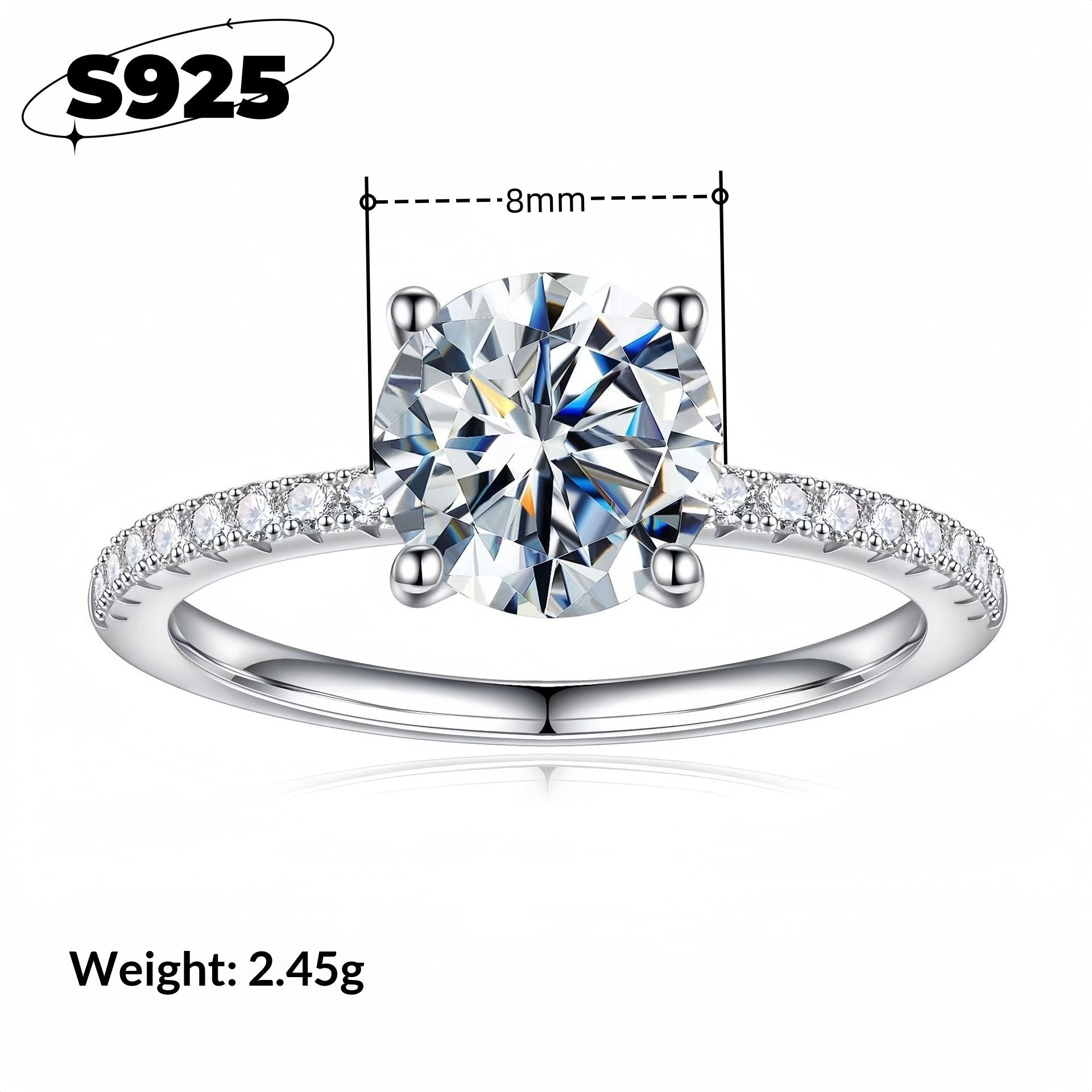 Womens Fashionable Silver Ring With Diamond In A Four - Prong Setting - MU SHANG CO.