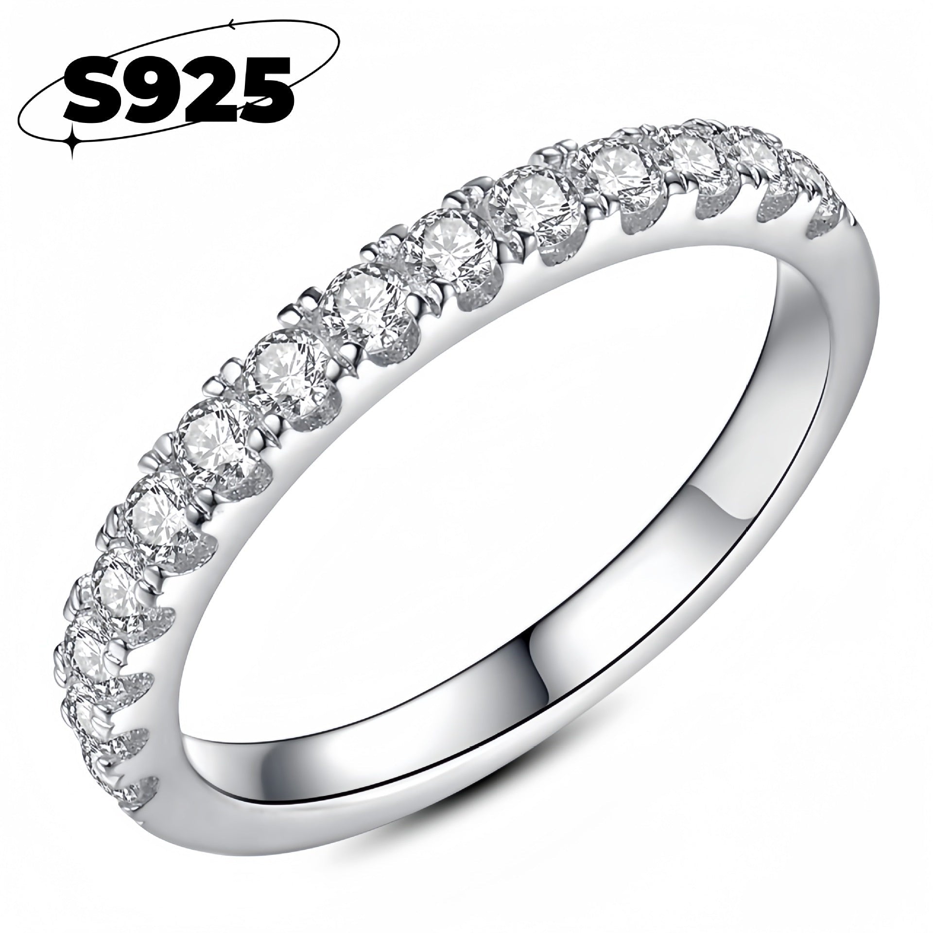 Womens Fashionable Silver Ring With Diamond In A Four - Prong Setting - MU SHANG CO.