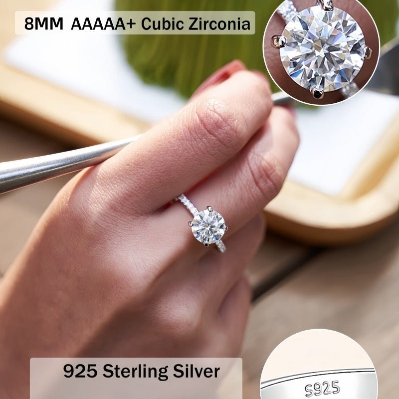 Womens Fashionable Silver Ring With Diamond In A Four - Prong Setting - MU SHANG CO.